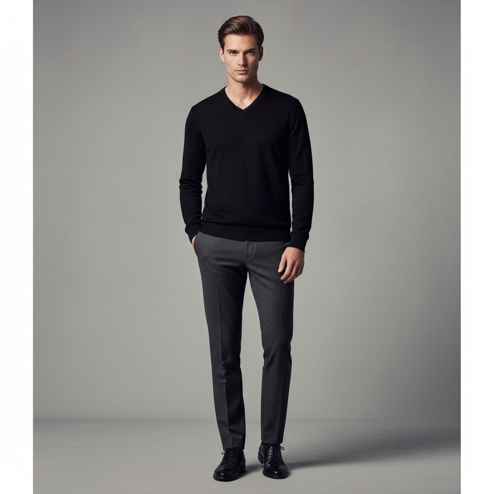 Gap Black V-Neck Sweater 100 percent merino wool size M